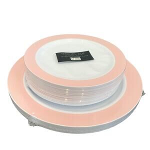 36pc Rachel Zoe Posh Pink & White Disposable Round Dinner/Dessert Plate Set New